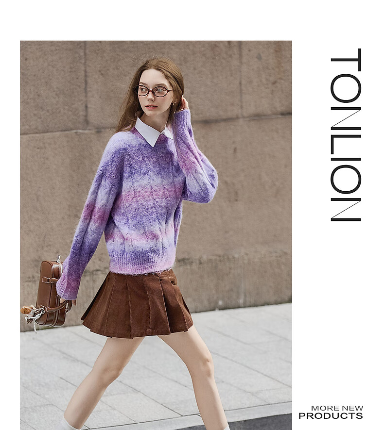 TonLion 2025 Autumn Winter Women's Crew Neck Gradient Yarn Cable Knit Sweater 8