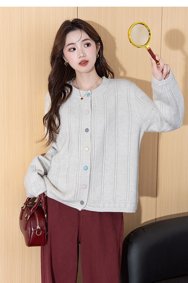 TonLion 2025 Autumn Winter Colorful Button Gentle Simple Style Women's Crew Neck Cardigan 8