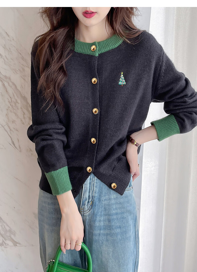 TonLion 2025 Autumn Winter Festive Embroidered Front Crew Neck Women's Cardigan 5