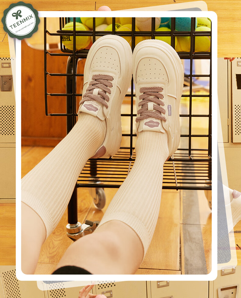 TEENMIX Women's Thick Sole White Sneakers Breathable Casual Shoes New Beige Size 36 4