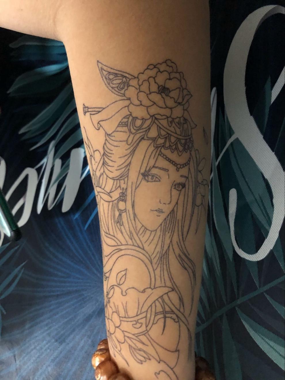 乾裳新品艺纹身贴割线艺伎落泪艺伎般若龙姬艺伎防水男女社会纹身贴半