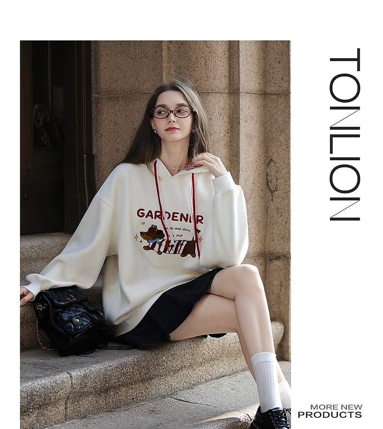 TonLion 2025 Autumn Women's Hoodie with Puppy Print Pullover Sweatshirt 2