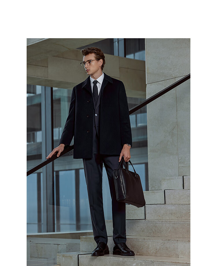YOUNGOR Cashmere and Goose Down Lined Autumn Winter Men's Warm Short Business Lapel Coat 01N997A 5