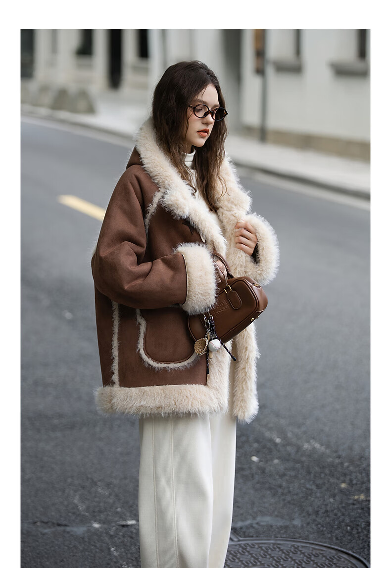TonLion 2025 Winter Women's Hooded Faux Suede Composite Mid-Length Coat 4