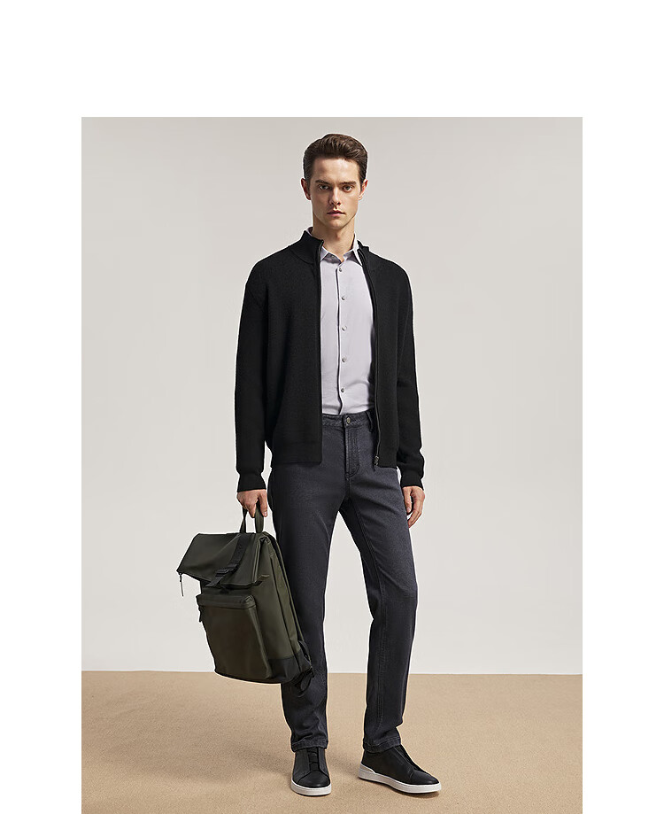 YOUNGOR Machine-Washable Wool Autumn Winter Men's Warm Solid Color Stand Collar Cardigan Jacket 619967 6