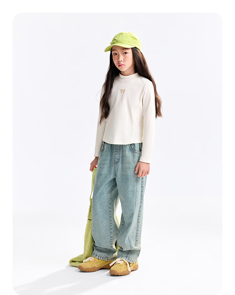 Annil Kids Girls Simple Outerwear Innerwear Mid-Neck Long Sleeve Knit Sweater 2025 Autumn New Milk Candy White 130cm 5