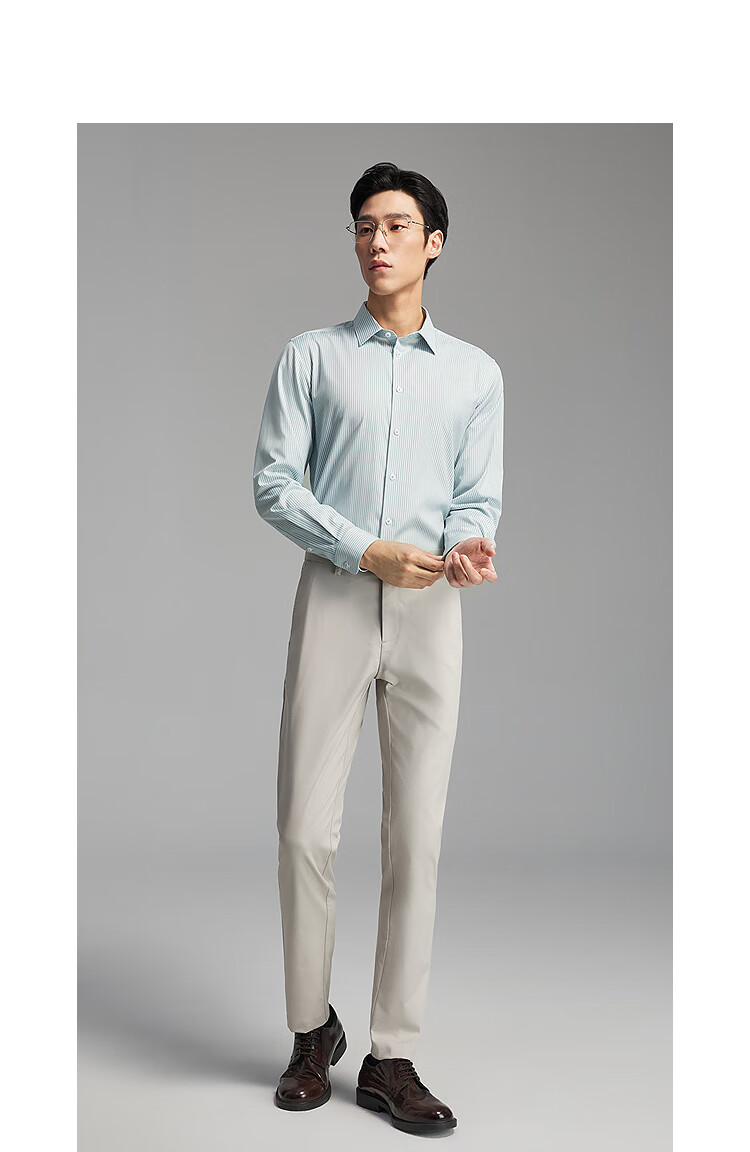 Youngor 140s Yarn 2025 New Men's Long Sleeve Shirt Partial Lining Blue Stripes Size 37 2
