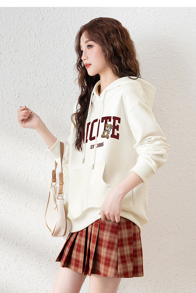 TonLion 2025 Autumn Winter Women's Knitted Hoodie with Front Chest English Bear Sweatshirt 16
