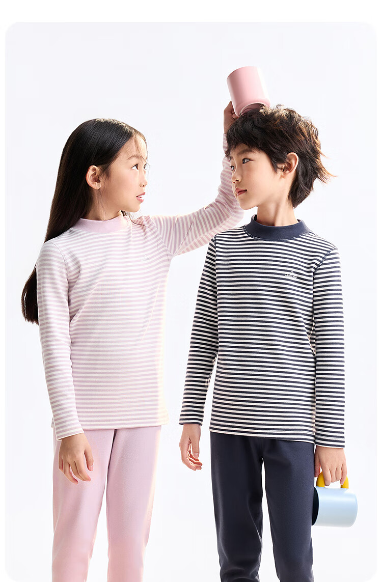 Annil Kids Boys and Girls Autumn Long Johns Set 2025 Winter New Dark Blue Stripes 110cm 3