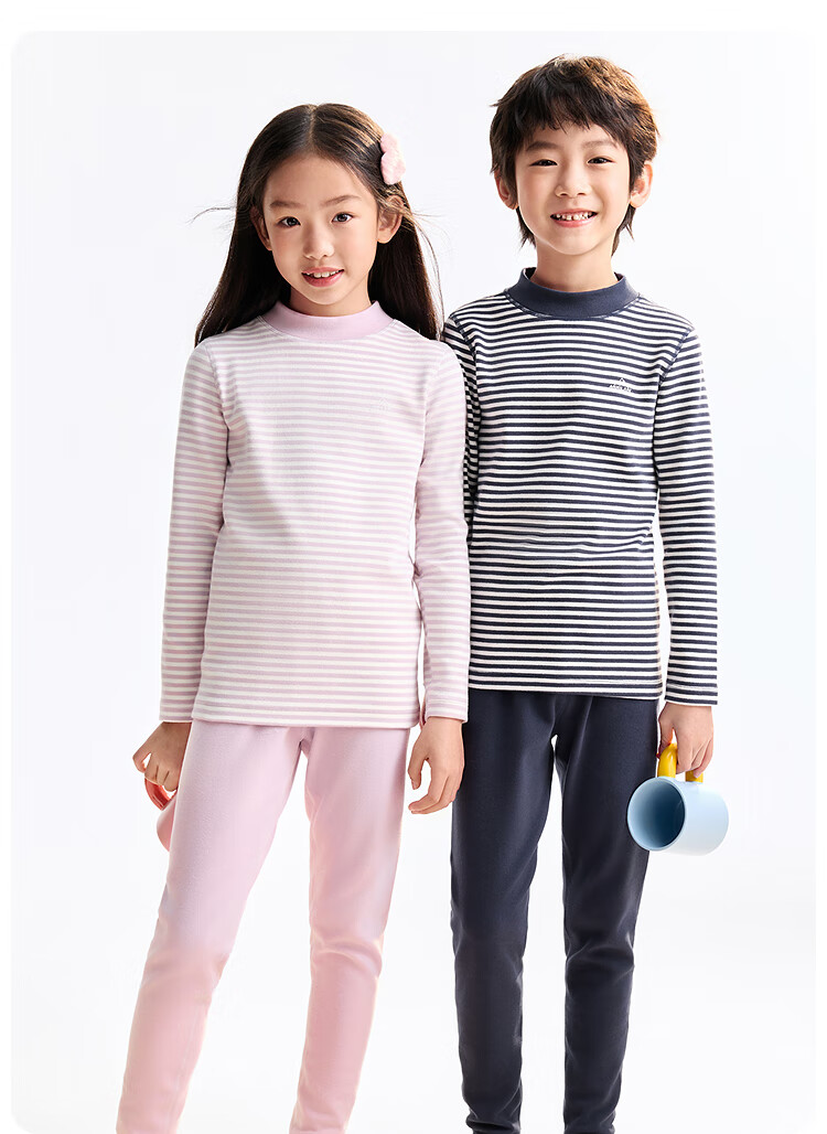 Annil Kids Boys and Girls Autumn Long Johns Set 2025 Winter New Dark Blue Stripes 110cm 2