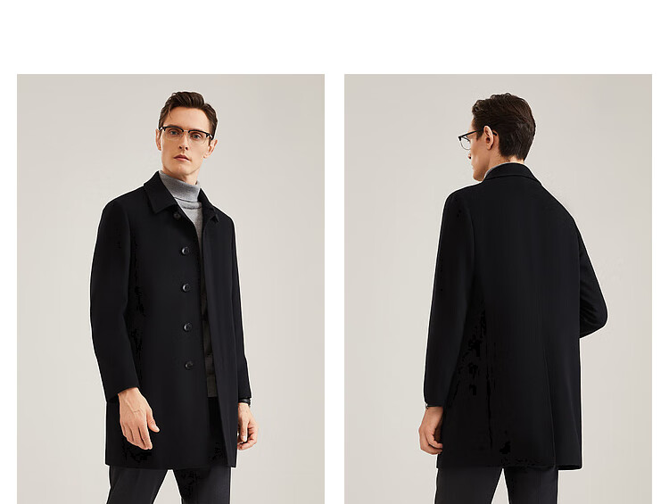 YOUNGOR Men's Winter Wool Cashmere & Goose Down Lined Business Coat with Lapel Collar 015110F 8