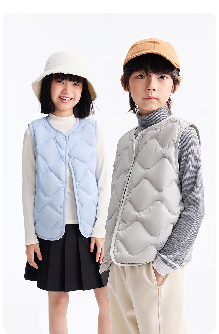Annil Kids Unisex Down Vest 2025 Winter New Stone Green 160cm 11