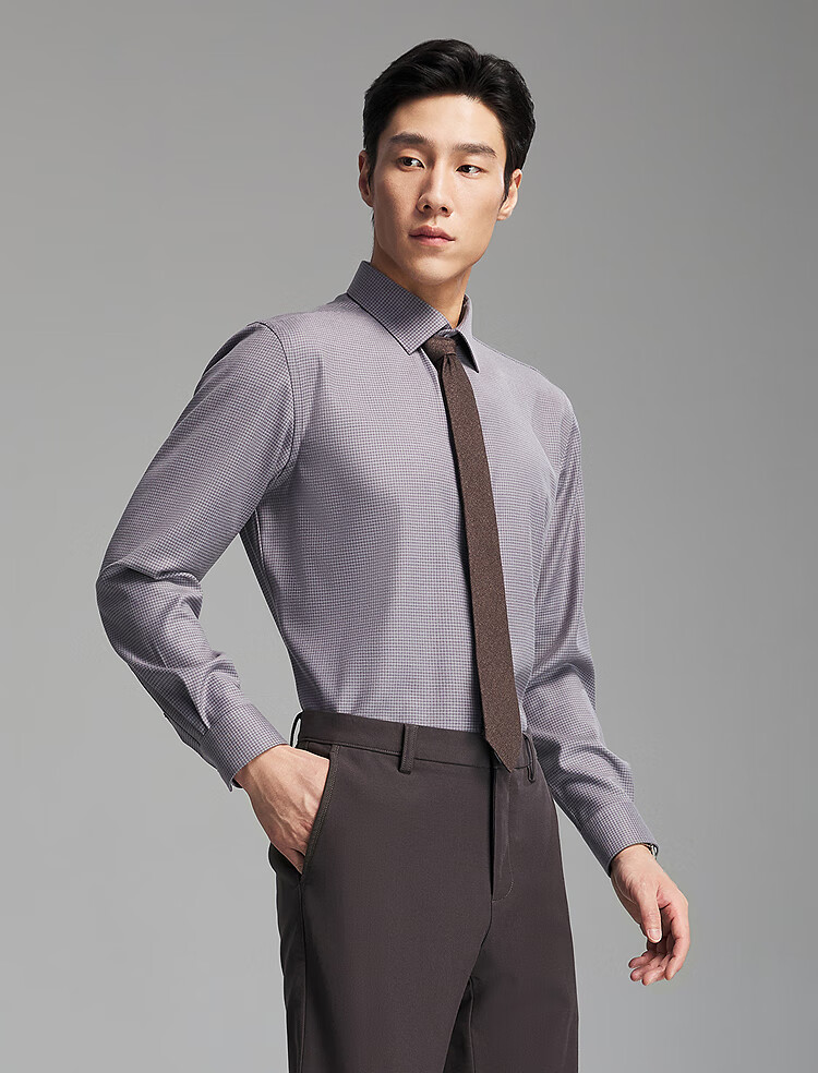 Youngor Plaid DP Wrinkle-Free Long Sleeve Shirt Autumn Winter New Men's Business Casual Pure Cotton Shirt 119684H 7