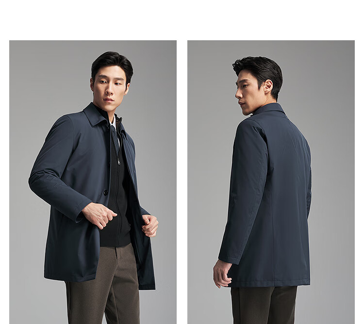YOUNGOR 25th Anniversary Autumn Winter New Executive Business Lapel Down Coat with Goose Down Lining Navy Blue 175/96A 7