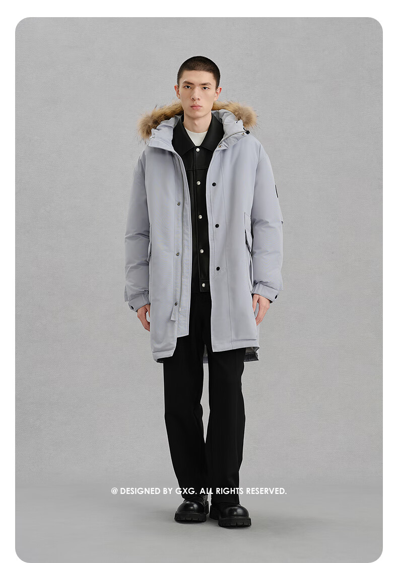 GXG Men's Hooded Long Down Jacket with Fur Collar, Mall Edition, Commuter Coat, Black, Size 170/M 8