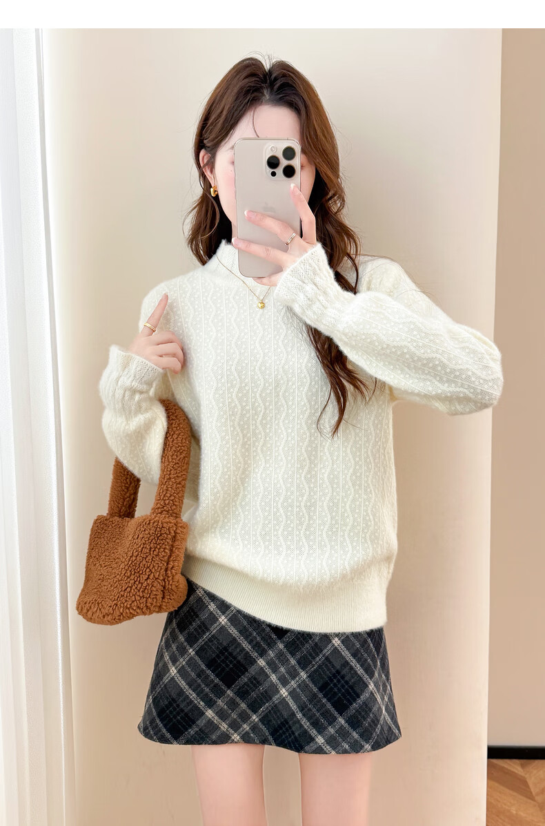 TonLion 2025 Autumn Winter Lady Jacquard Half Turtleneck Pullover Sweater 3