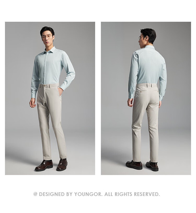 Youngor 140s Yarn 2025 New Men's Long Sleeve Shirt Partial Lining Blue Stripes Size 37 5