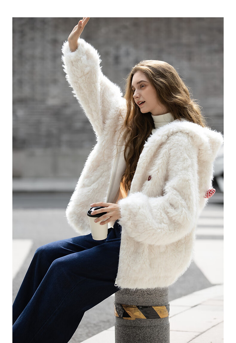 TonLion 2025 Winter New Women's Rabbit Ear Faux Lamb Wool Long Coat Healing Plush Hooded Thickened Jacket 4