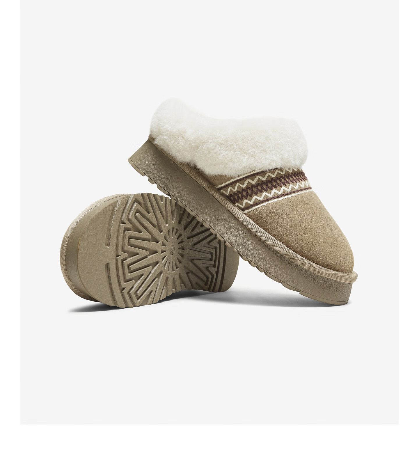 TATA Snow Boots 25 New Plush Cotton Slippers Brown Yellow/Ivory (Faux Fur Lining) Size 40 3