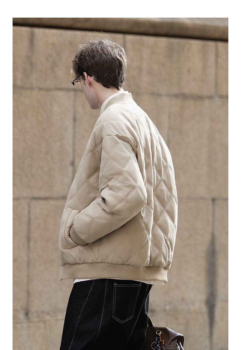 TonLion 2025 Winter Men's Baseball Collar Left Chest Detail Quilted Cotton Jacket 3