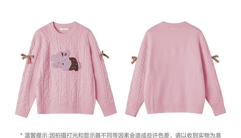 TonLion 2025 Autumn Winter Women's Crew Neck Front Pattern Applique Cable Knit Sweater 2