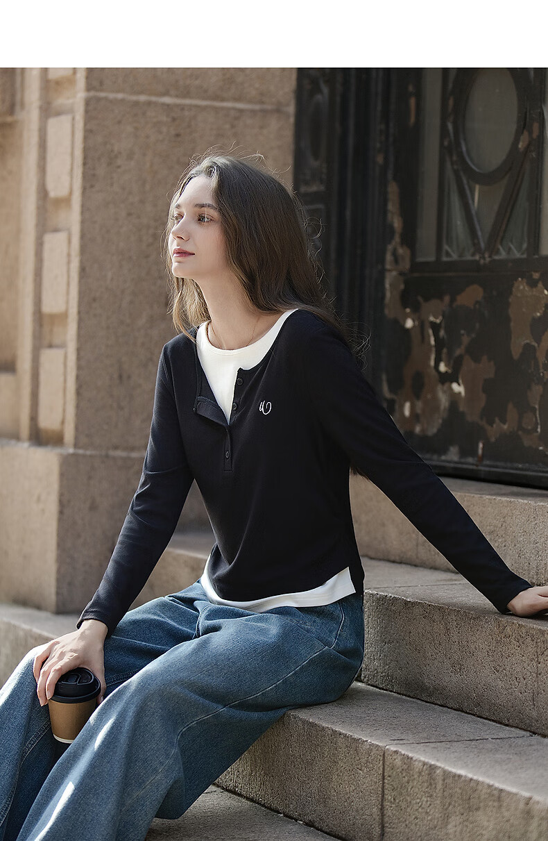 TonLion 2025 Autumn Winter Women's Two-in-One Colorblock Front Detail Knit Base Shirt 6