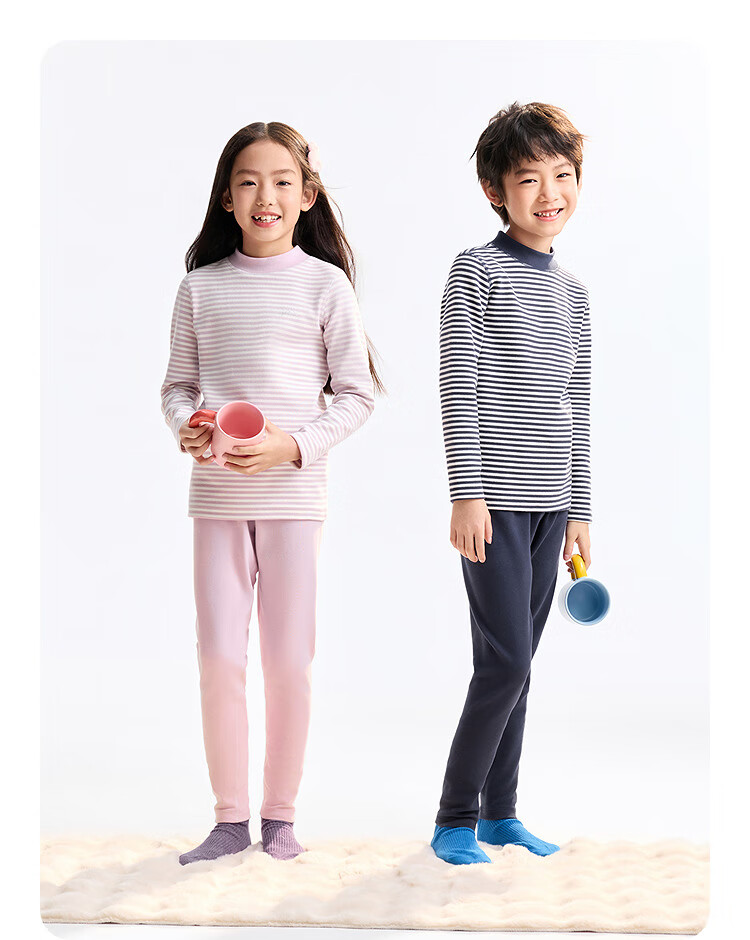 Annil Kids Boys and Girls Autumn Long Johns Set 2025 Winter New Dark Blue Stripes 110cm 6