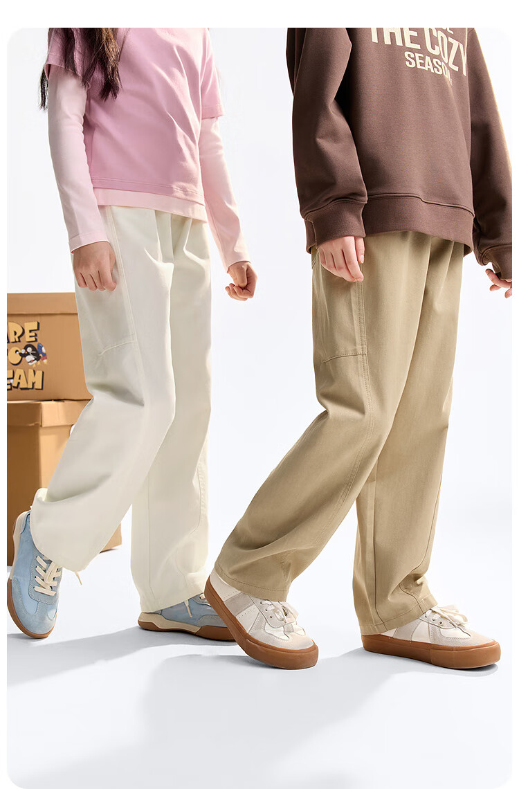 Annil Kids Boys and Girls Trendy Full Waist Woven Pants 2025 Autumn New Milk Candy White 130cm 4