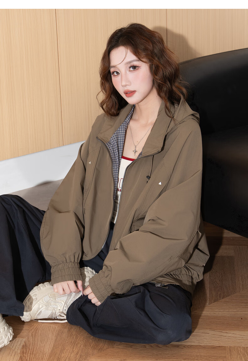 TonLion 2026 Spring Women's Hooded Reversible Plaid Coat Coffee L 10