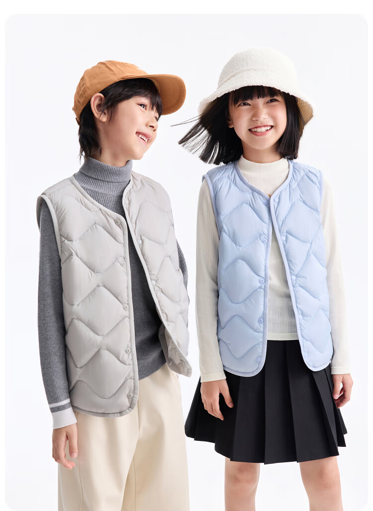 Annil Kids Unisex Down Vest 2025 Winter New Stone Green 160cm 2