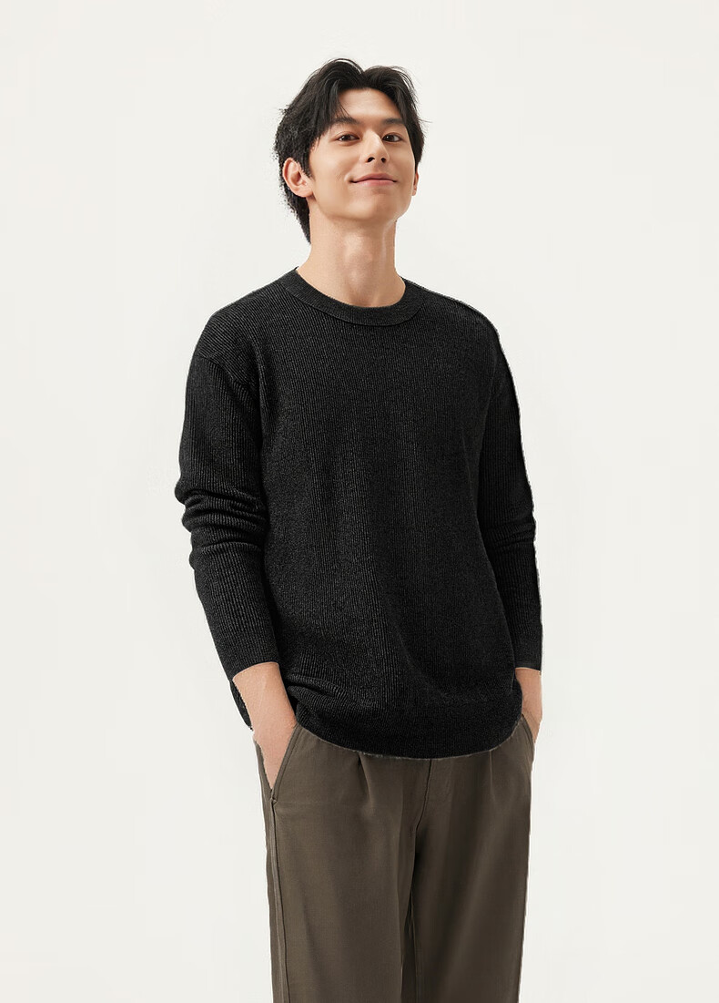 Gxg.jeans Men's Multicolor Ribbed Texture Basic Crew Neck Knit Sweater Winter 2025 New Black 185/XXL 5