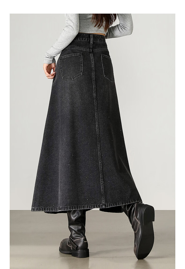 TonLion 2025 Autumn Winter Women's Versatile Flared Denim Midi Skirt 9
