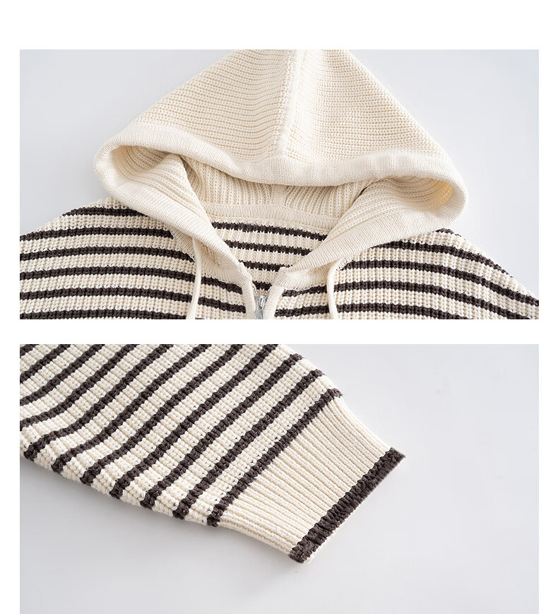TonLion 2025 Autumn Winter Classic Striped Hooded Knit Cardigan Women's Premium Sweater Jacket 8