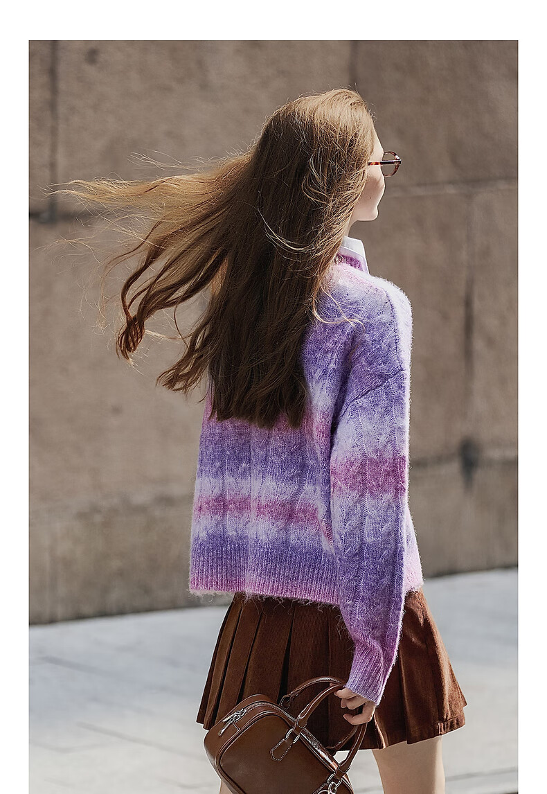 TonLion 2025 Autumn Winter Women's Crew Neck Gradient Yarn Cable Knit Sweater 9