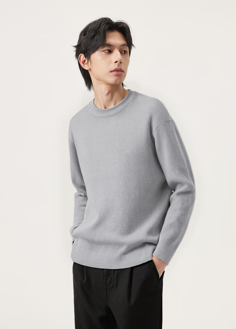 Gxg.jeans Men's Multicolor Ribbed Texture Basic Crew Neck Knit Sweater Winter 2025 New Black 185/XXL 10