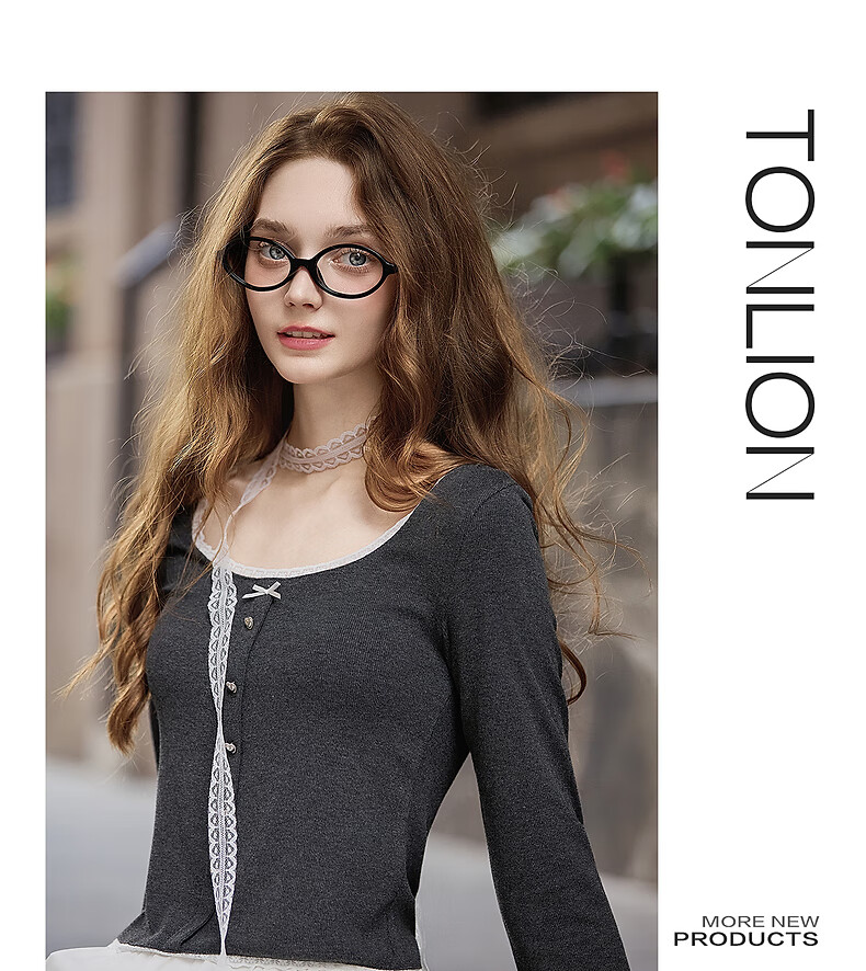 TonLion 2025 Autumn Women's Round Neck Patchwork Lace Long Sleeve T-shirt 2