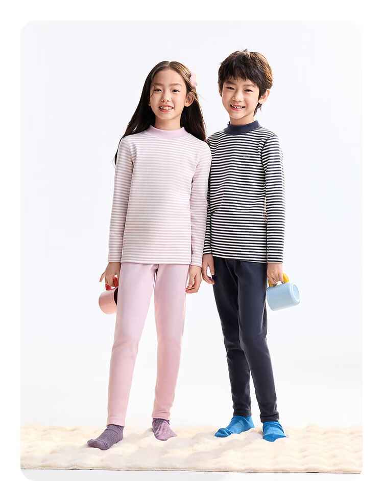 Annil Kids Boys and Girls Autumn Long Johns Set 2025 Winter New Dark Blue Stripes 110cm 4