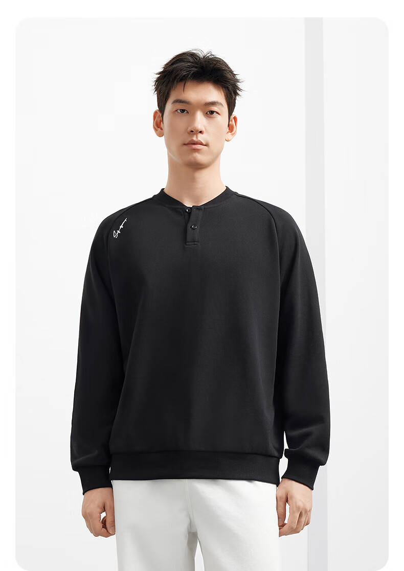 GXG Men's Clothing, Fall 2025 New Arrival, Two-Tone Henry Neck Sweatshirt, White, 180/XL 7