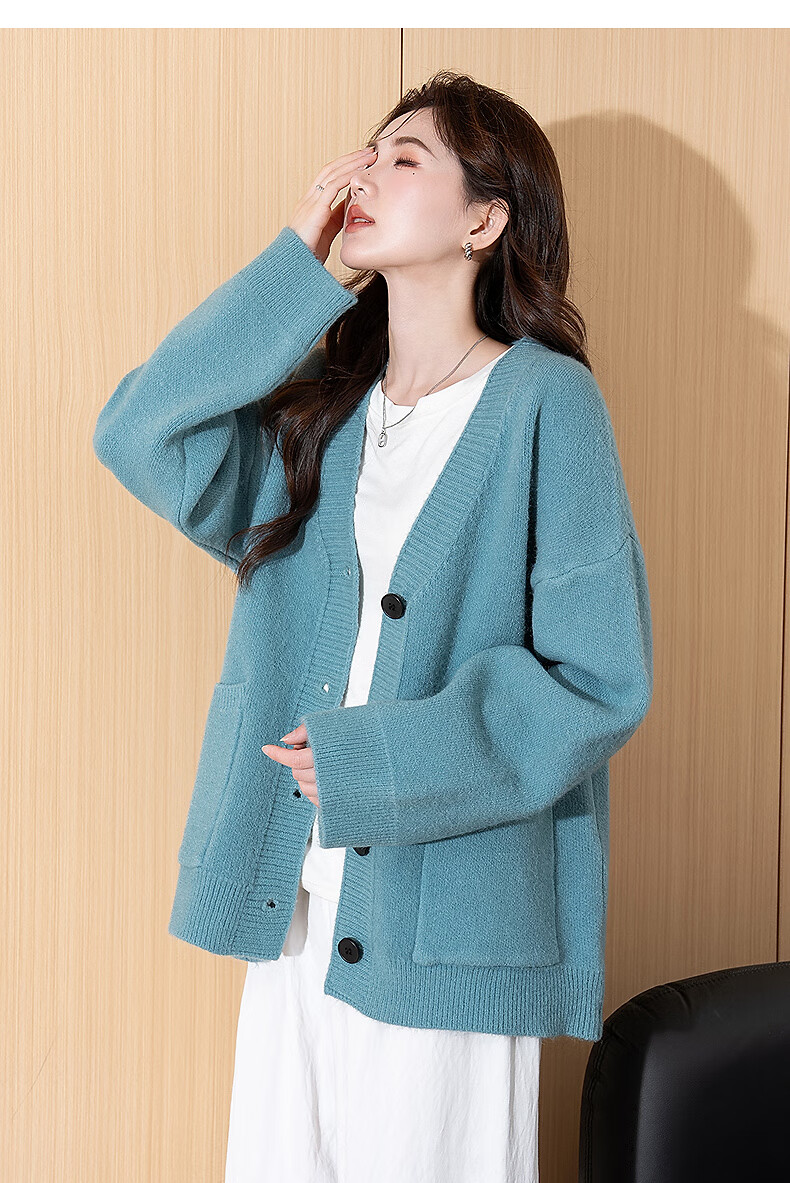 TonLion 2025 Autumn Winter Casual Women's Simple V-Neck Cardigan Jacket 5