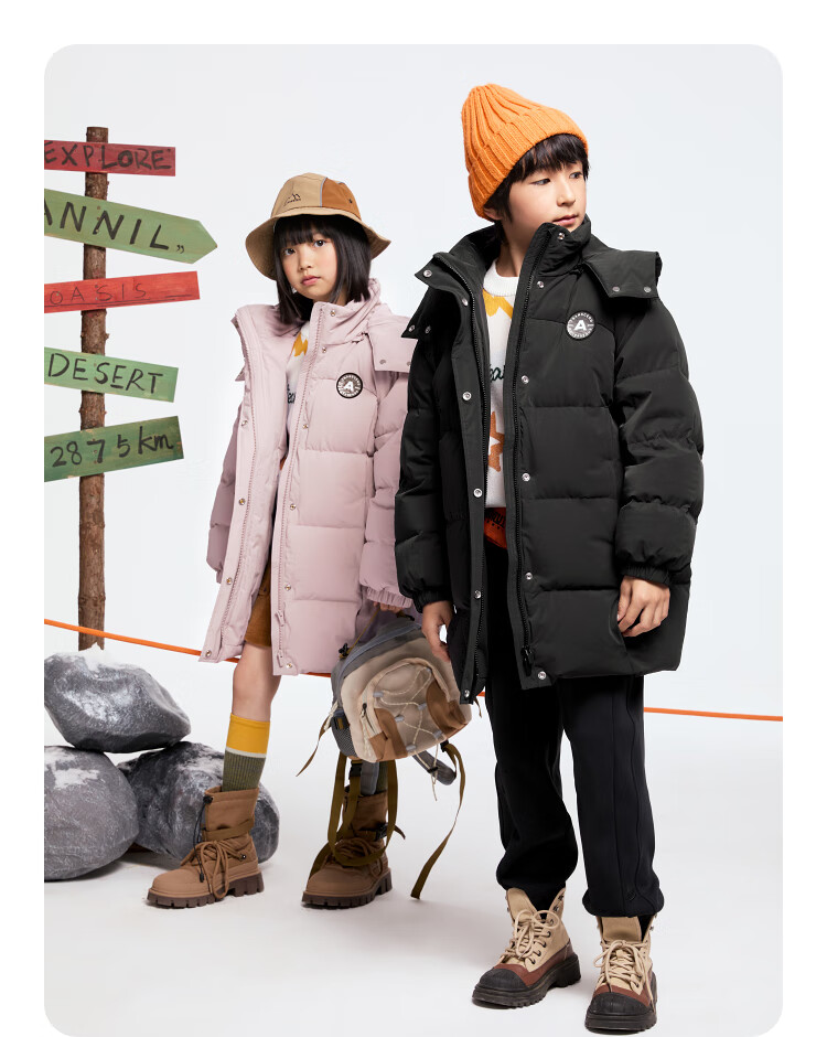 Annil Kids Boys and Girls Mid-Length Down Jacket 2025 Winter New Purple Floral 130cm 6