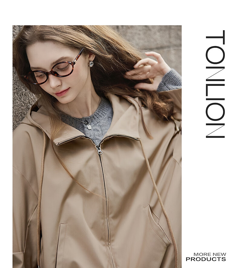 TonLion 2025 Autumn Women's Solid Color Hooded Long Coat 4