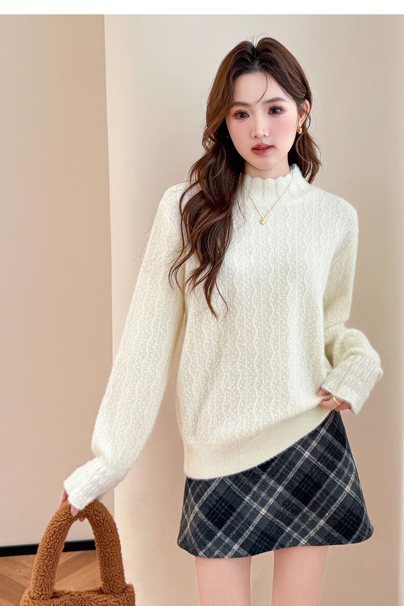 TonLion 2025 Autumn Winter Lady Jacquard Half Turtleneck Pullover Sweater 9