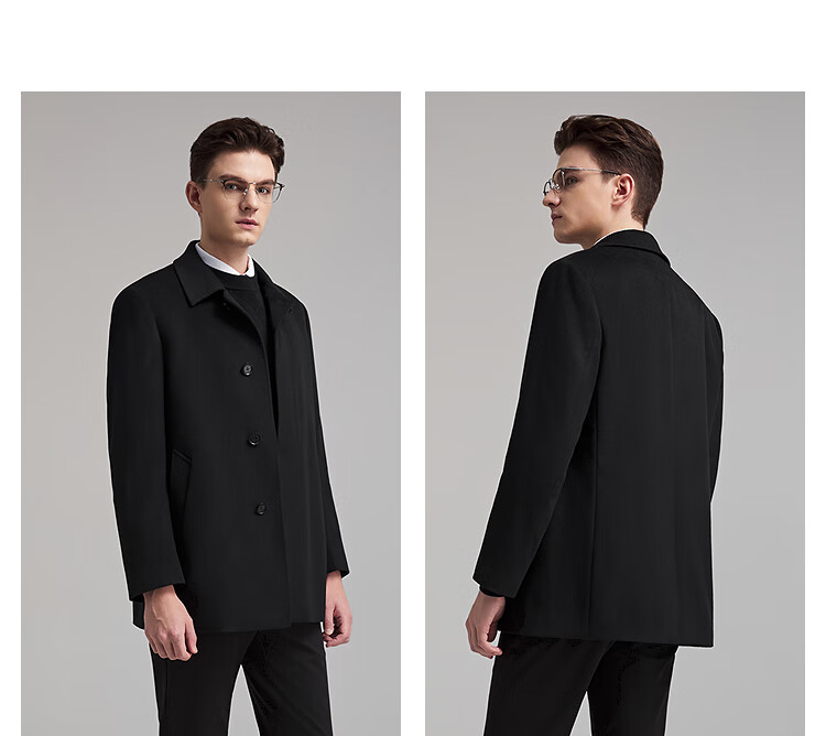 YOUNGOR Cashmere and Goose Down Lined Autumn Winter Men's Warm Short Business Lapel Coat 01N997A 10