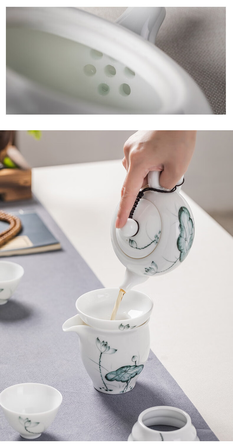 新款茶具日春茶叶手绘功夫茶具套装家用办公室陶瓷茶壶盖碗茶杯荷花小