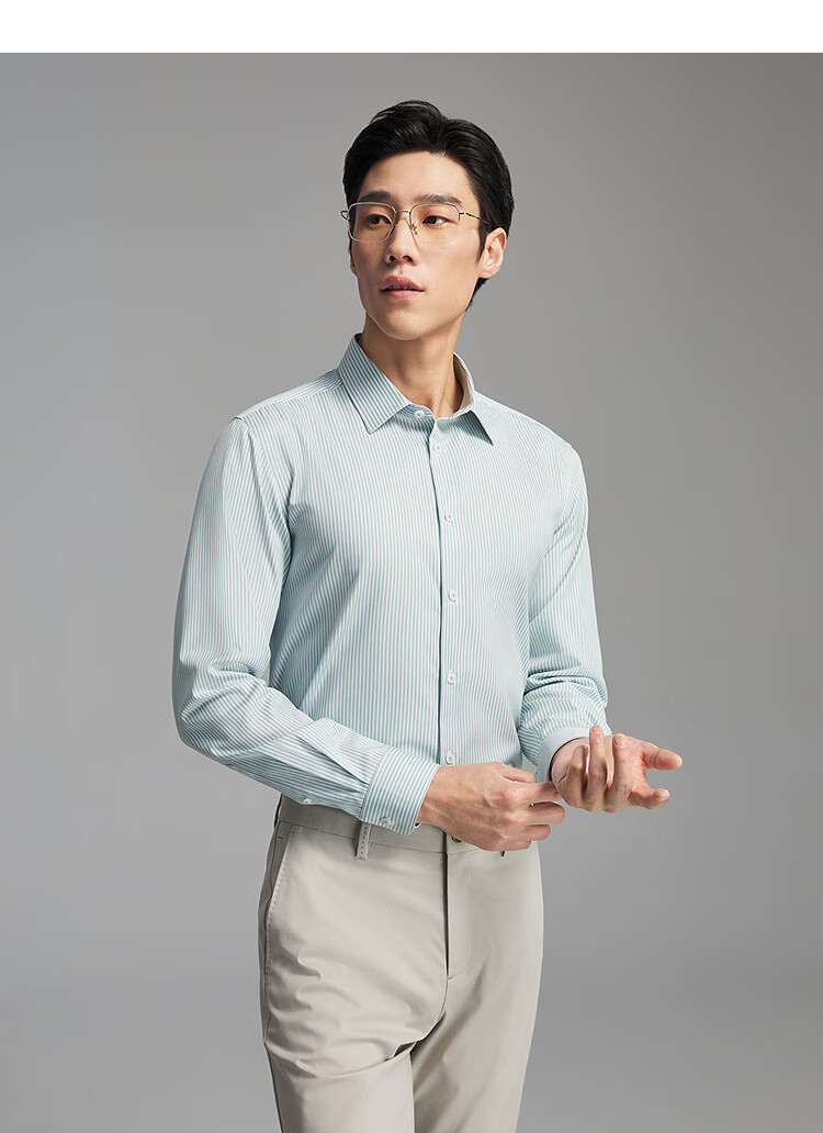 Youngor 140s Yarn 2025 New Men's Long Sleeve Shirt Partial Lining Blue Stripes Size 37 4