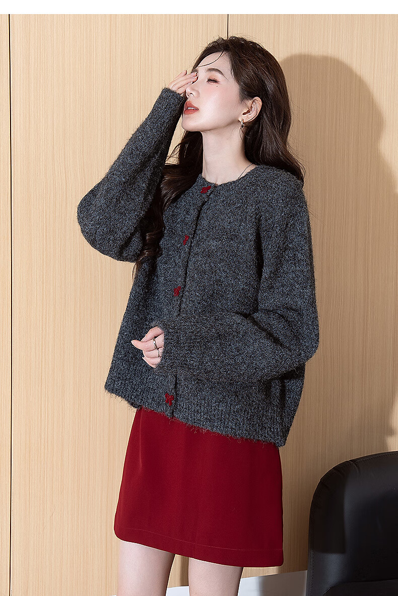 TonLion 2025 Autumn Winter Color-Block Button Design Crew Neck Cardigan Women's Knitwear Korean Style Premium Youthful Top 9