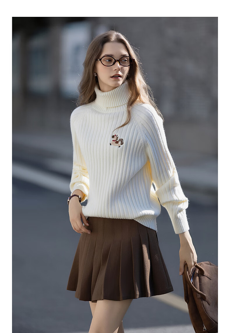 TonLion 2025 Autumn Winter Women's Turtleneck Pullover Sweater with Embroidered Front Details 4