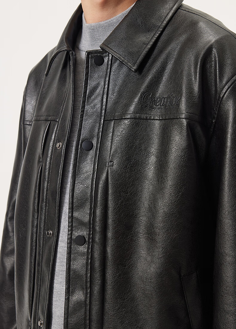 Gxgjeans Men's Vintage PU Leather American Simple Jacket Coat 25 Autumn New Black 180/XL 7