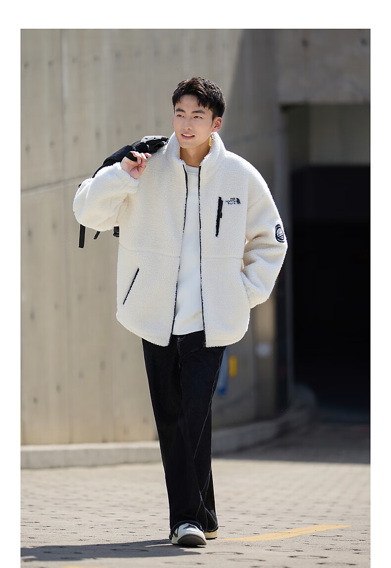 TonLion 2025 Winter Men's Stand Collar Multi-Label Faux Shearling Jacket 4