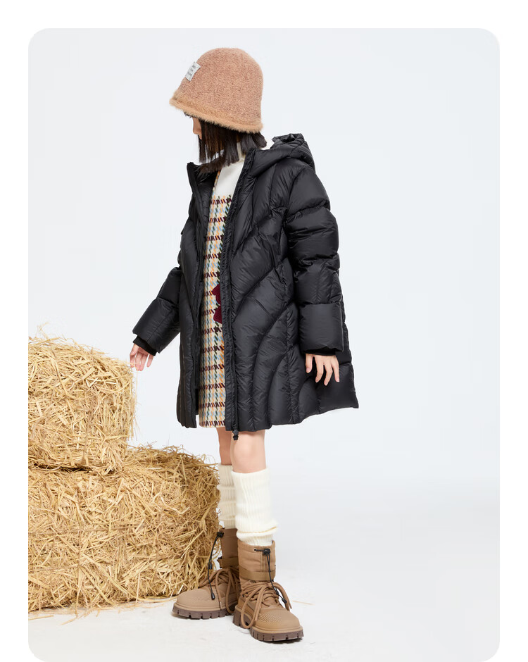 Annil Kids Girls Mid-Length Down Jacket 2025 Winter New Black 170cm 4